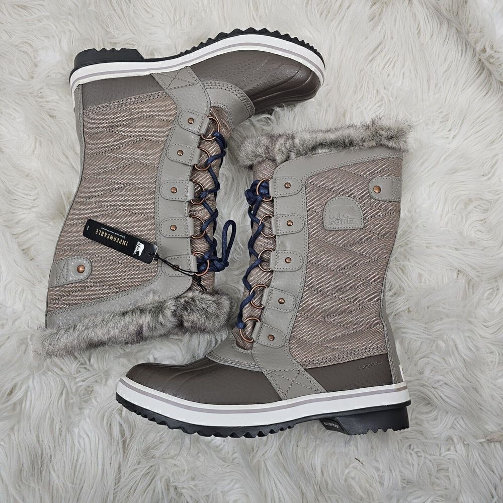 SOREL Tofino II Boot Kettle Dusk Taupe Blue Laces Waterproof Leather Womens 8.5